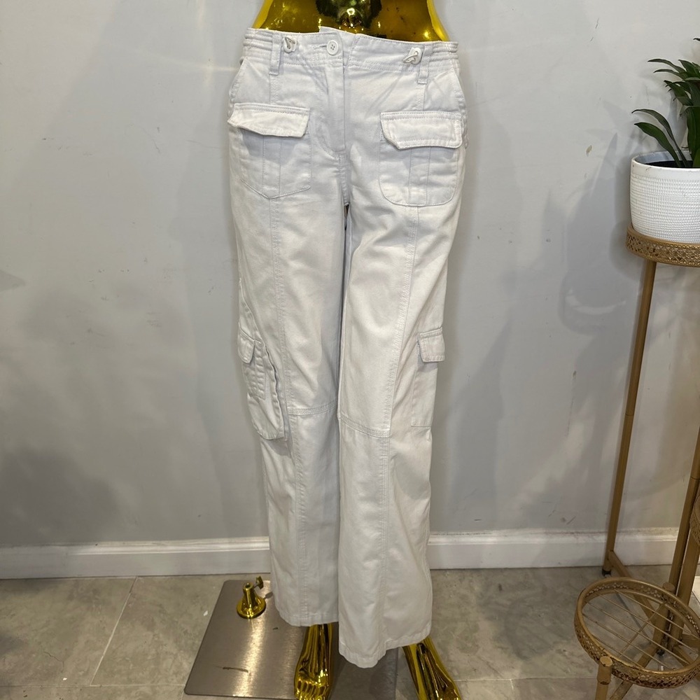 Brandy Melville Light Beige Wide Leg Cargo‎ Pants Utility Y2K Cardo SMALL